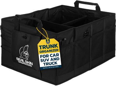 Seal Skin Covers Car Trunk Organizer Foldable Large Storage with Dividers for Cars, 23.6 x 14.6 x 12.2in., Black