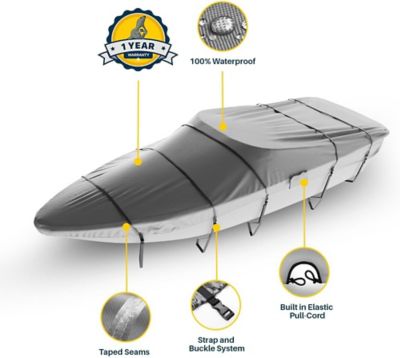 Image showing  Universal Boat Cover, Waterproof All Weather Protection, Fits 16-18.5 L ft. x 98 W in., Beam, Gray