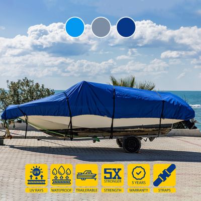 Image showing  Waterproof Trailerable Boat Cover for 100 in. x 222 in. x 98 in. Vessels, Blue