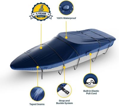 Image showing  Universal Boat Cover, Waterproof All Weather Protection, Fits 17-19 ft. L x 100 in. W Beam, Blue