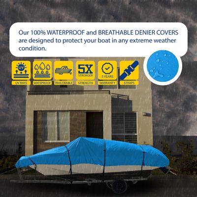 Image showing  Waterproof Trailerable Boat Cover for 100 in. x 264 in. x 106 in. Vessels, Blue, SSUB5