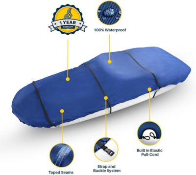 Image showing  Waterproof Whaler Boat Cover, All-Weather Outdoor Protection, Fits 14-15 L ft. x 74 W in., Blue