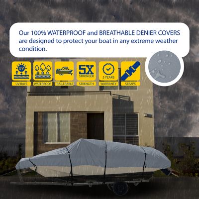 Image showing  600D Waterproof Trailerable Boat Cover for 100 in. x 204 in. x 82 in. Whaler Boats, Gray