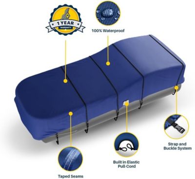 Image showing 1 th Seal Skin Covers Pontoon Boat Cover, Waterproof Outdoor Protection, Fits 24-28 ft. L x 102 in. W (Beam), Blue