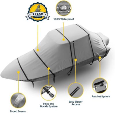 Image showing  Heavy Duty T-Top Boat Cover, Waterproof & UV Resistant, Fits 18-20 L ft. x 102 W in., Beam, Gray