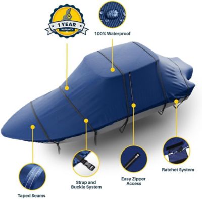 Image showing  Heavy Duty T-Top Boat Cover, Waterproof & UV Resistant, Fits 20-22 ft. L x 102 in. W (Beam), Blue