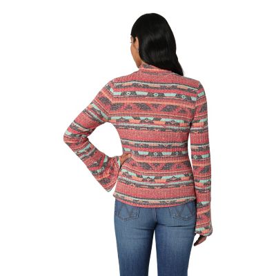 Image showing  Women's Geo Print Knit Flute Sleeve Blouse