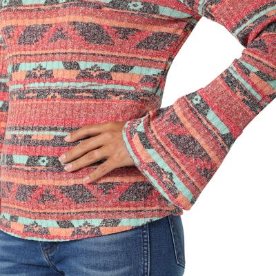 Image showing  Women's Geo Print Knit Flute Sleeve Blouse