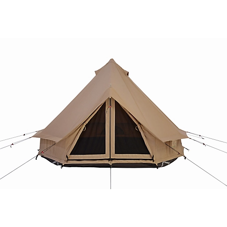 White Duck Regatta 8 ft. Canvas Bell Tent, Fire & Water Repellent, Stove Jack, 4 Season Camping Yurt Tent, Sandstone Beige