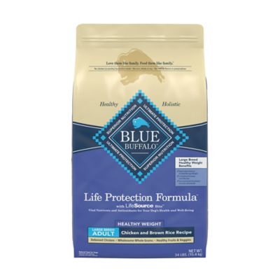 Blue Buffalo Life Protection Natural Large Breed Adult Healthy Weight Chicken and Brown Rice Flavor Dry Dog Food, 34 lb. Blue Buffalo Adult Chicken & Brown Rice Large Breed Dry Dog Food 24Lb Bag