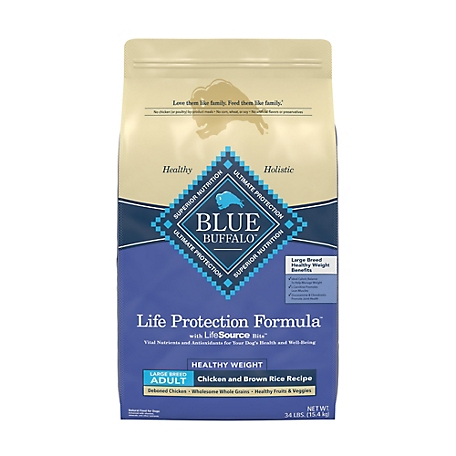 Blue Buffalo Life Protection Natural Large Breed Adult Healthy Weight Chicken and Brown Rice Flavor Dry Dog Food, 34 lb.