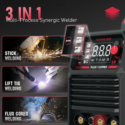Image showing  110V/135A Digital Display Flux MIG/Lift TIG/Stick 3-in-1 Gasless MIG Welder