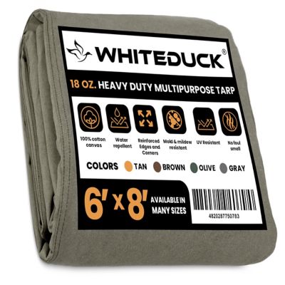 White Duck Outdoors Heavy duty, 6 ft. x 8 ft. 18 oz. Canvas Tarp, Olive