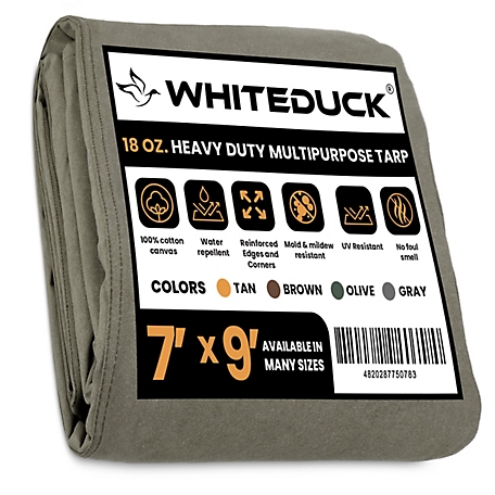 White Duck Heavy Duty, 7 ft. x 9 ft. 18 oz. Canvas Tarp, Olive