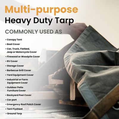 Image showing  8 ft. x 12 ft. Canvas Tarp, Olive, 18 oz.