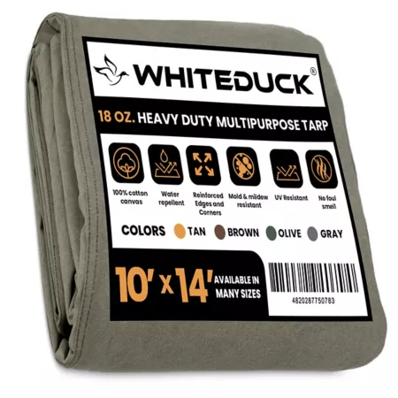 White Duck 10 ft x 14 ft Heavy Duty Canvas Tarp 18 oz. Tarps