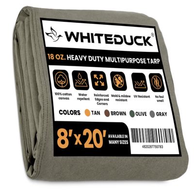 White Duck 8 ft. x 20 ft. 18 oz. Canvas Tarp, Olive