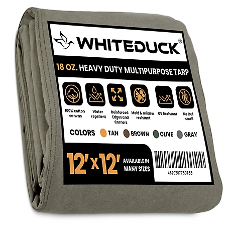 White Duck 18 oz. Canvas Tarpaulin, 12' x 12' Olive, IC-9U0Q-GV2R