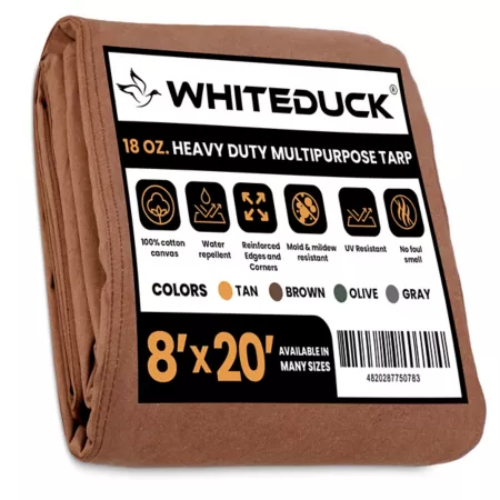 White Duck 8 ft x 20 ft Heavy Duty Canvas Tarp Brown 18 oz. Tarps