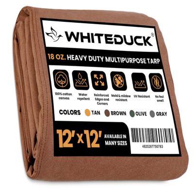 White Duck Heavy Duty 18 oz. Canvas Tarp, 12' x 12', Brown