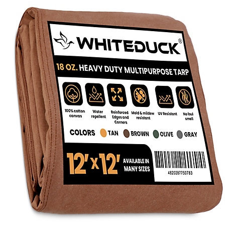 White Duck Heavy Duty 18 oz. Canvas Tarp, 12' x 12', Brown
