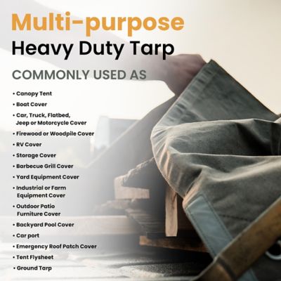 Image showing  Heavy Duty 18 oz. Canvas Tarp, 12 ft. x 12 ft., Brown