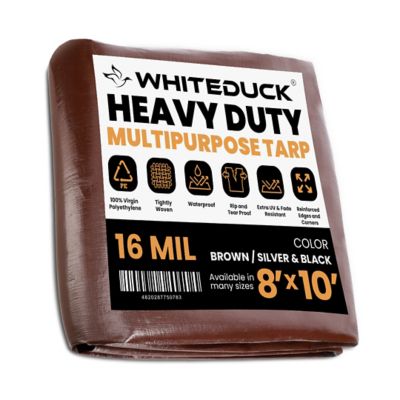 White Duck Super Heavy Duty Poly Tarp, 8'x10', 16Mil, Brown