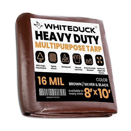 White Duck Super Heavy Duty Poly Tarp, 8'x10', 16Mil, Brown
