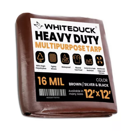 White Duck - Heavy Duty Polyethylene Tarp 12' x 12' 16 mil Brown Plastic Sheeting