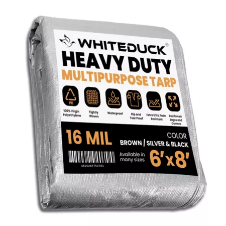 White Duck Heavy Duty Poly Tarp 6' x 8' 16 Mil Silver and Black Plastic Sheeting