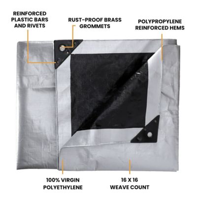 Image showing  12 ft. x 12 ft. 16 mil Super Heavy-Duty Poly Tarp, Sliver/Black