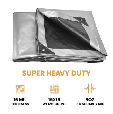 Image showing  Super Heavy Duty Poly Tarp, 12 ft. x 20 ft., 16 mil, Sliver & Black