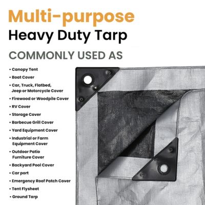 Image showing 5 th White Duck Outdoors Super Heavy Duty Poly Tarp, 12 ft. x 20 ft., 16 mil, Sliver & Black