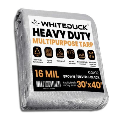 White Duck Outdoors Super Heavy Duty Poly Tarp, 30 ft. x 40 ft., 16 mil, Sliver & Black