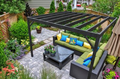 Image showing  12 ft. x 12 ft. Evolution Modern Black Steel Pergola Kit