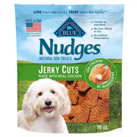 BLUE Nudges Natural Chicken Jerky Bites Dog Treats Made in USA Bites 16 oz. Dog Jerky Treats