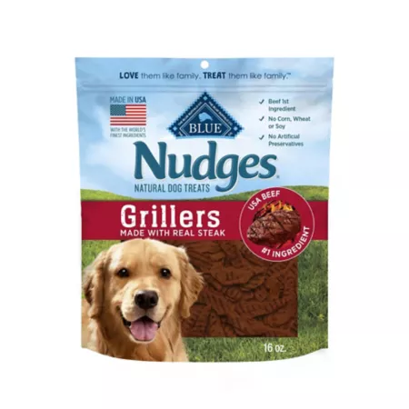 BLUE Nudges Grillers Natural Real Steak Flavor Dog Treats Made in USA 16 oz Bag Dog Soft & Chewy Treats