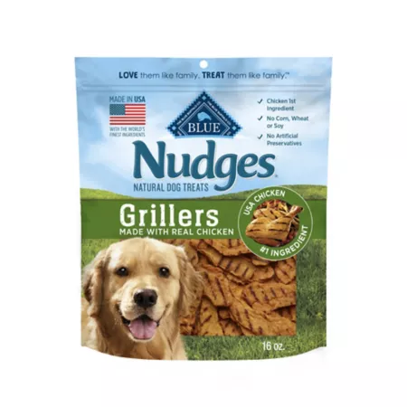 BLUE Nudges Grillers Natural Real Chicken Flavor Dog Treats Made in USA 16 oz Bag Dog Soft & Chewy Treats