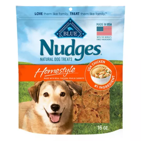 BLUE Nudges Homestyle Natural Dog Treats Made in the USA with Real Chicken Peas and Carrot 16 oz Bag Dog Soft & Chewy Treats