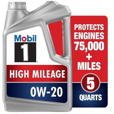 Mobil 1 High Mileage Full Synthetic Motor Oil 0W-20, 5 qt.
