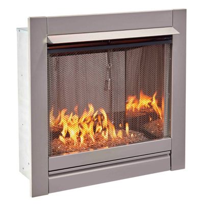 Image showing  Dual-Fuel Outdoor Ventless Stainless Fireplace Insert with Crystal Glass, 24,000 BTU, Manual Control