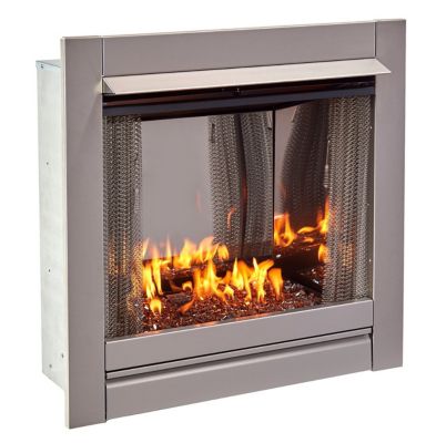 Image showing  Ventless Stainless Outdoor Gas Fireplace Insert With Copper Glass, 24K BTU, Manual Control, DF450SS-G-RCO