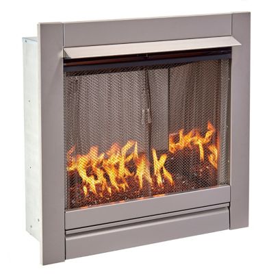 Image showing  Ventless Stainless Outdoor Gas Fireplace Insert With Copper Glass, 24K BTU, Manual Control, DF450SS-G-RCO