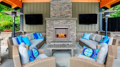 Image showing 5 th Duluth Forge Ventless Stainless Outdoor Gas Fireplace Insert With Copper Glass, 24K BTU, Manual Control, DF450SS-G-RCO