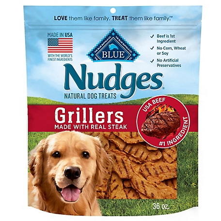 BLUE Nudges Blue Buffalo Nudges Grillers Natural Dog Treats with Real USA Beef, Made in the USA, Steak, 36 oz. Bag