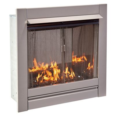 Image showing  Ventless Stainless Outdoor Gas Fireplace Insert With Black Glass, 24K BTU, Manual Control, DF450SS-G-RBLK