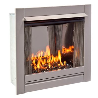 Image showing  Ventless Stainless Outdoor Gas Fireplace Insert With Black Glass, 24K BTU, Manual Control, DF450SS-G-RBLK