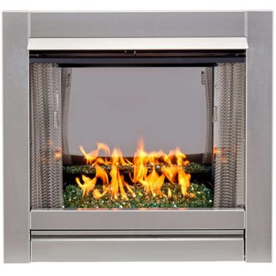 Duluth Forge Ventless Stainless Outdoor Gas Fireplace Insert, Reflective Emerald Glass - 24,000 BTU, Manual, 170373