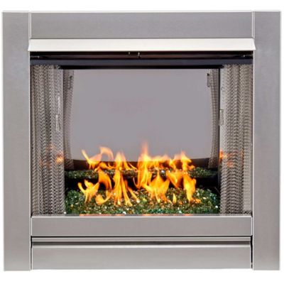 Duluth Forge Ventless Stainless Outdoor Gas Fireplace Insert With Emerald Glass, 24K BTU, Manual Control, DF450SS-G-REM