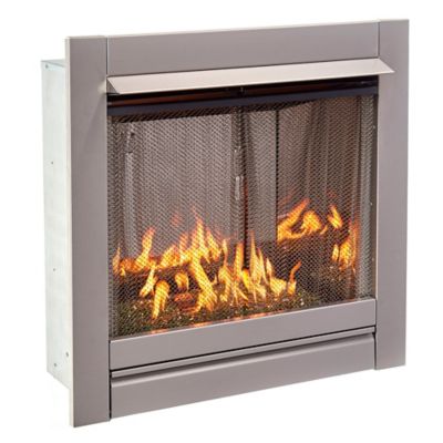 Image showing  Ventless Stainless Outdoor Gas Fireplace Insert With Emerald Glass, 24K BTU, Manual Control, DF450SS-G-REM